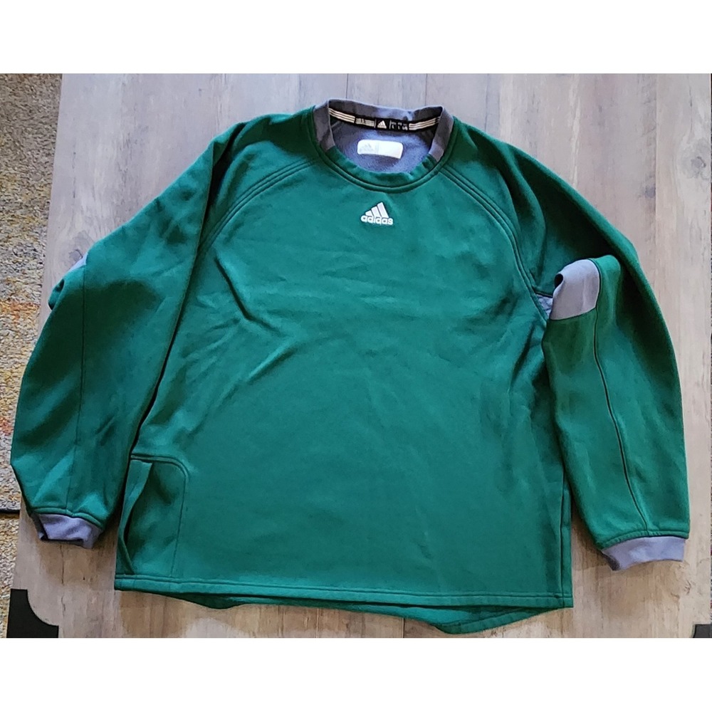 Adidas Emerald Green Pullover Fleece Lined Sweatshirt Mens With 1 Pocket Size L